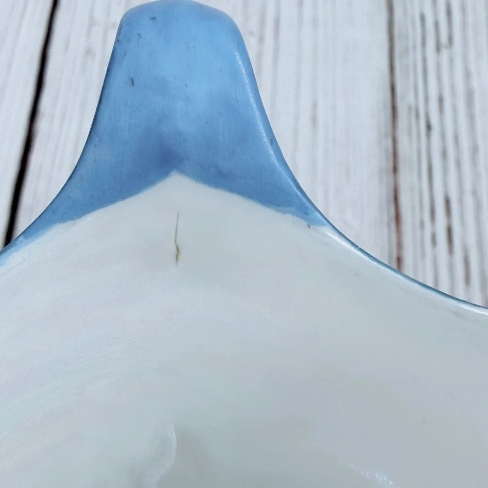 RS Silesia Iridescent Luster Porcelain Creamer Pitcher Blue Trim Vintage 3‎ inch